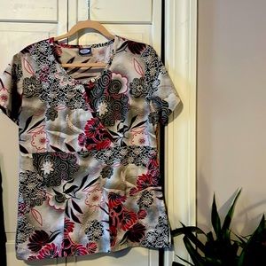 Pink/black Scrub Top  cute babydoll style adorable neckline with button